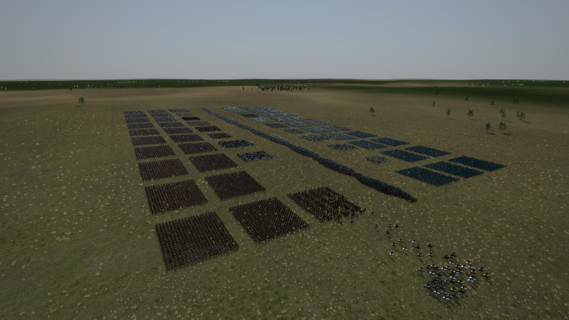A full army deployed in formation before battle