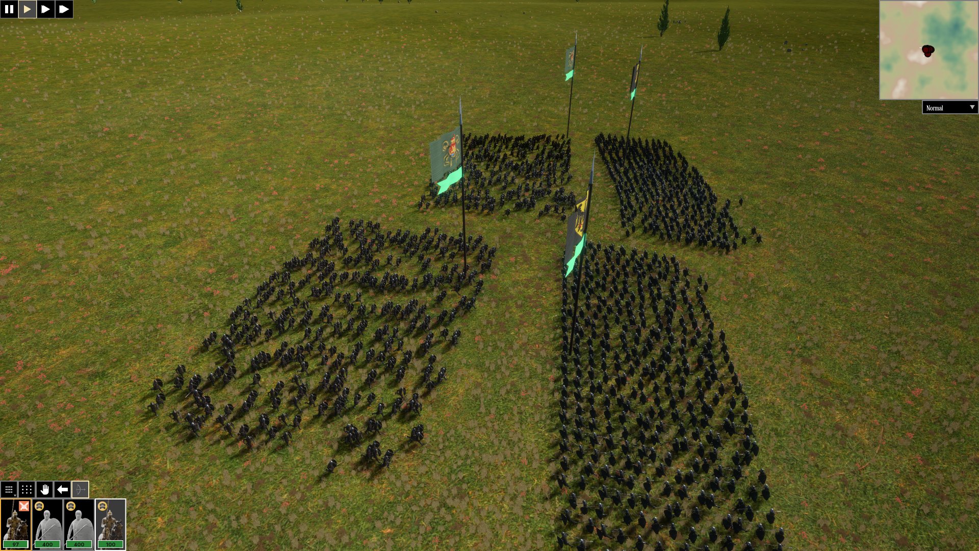 Infantry and cavalry under their banners