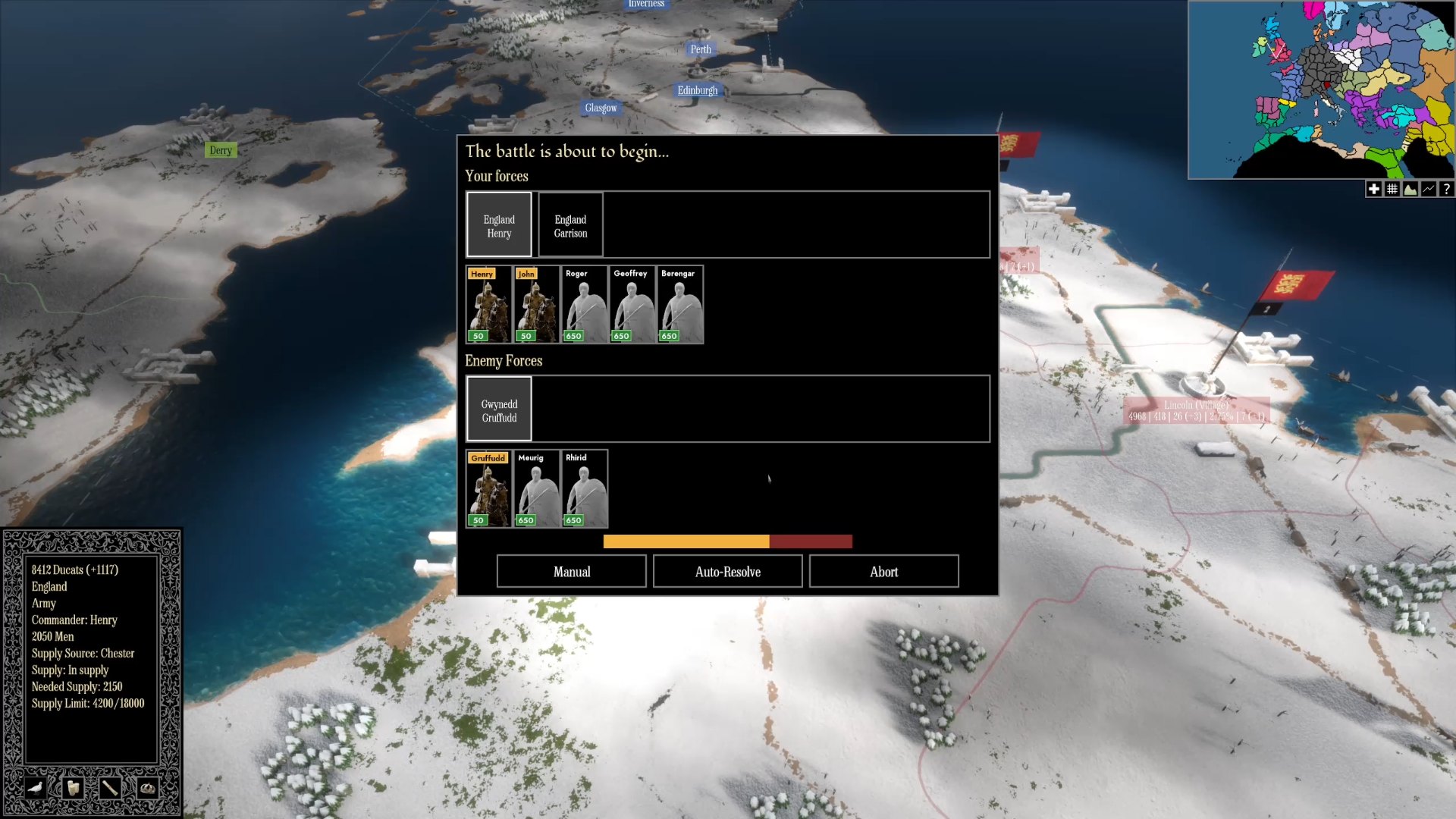Pre-battle screen on the winter campaign map